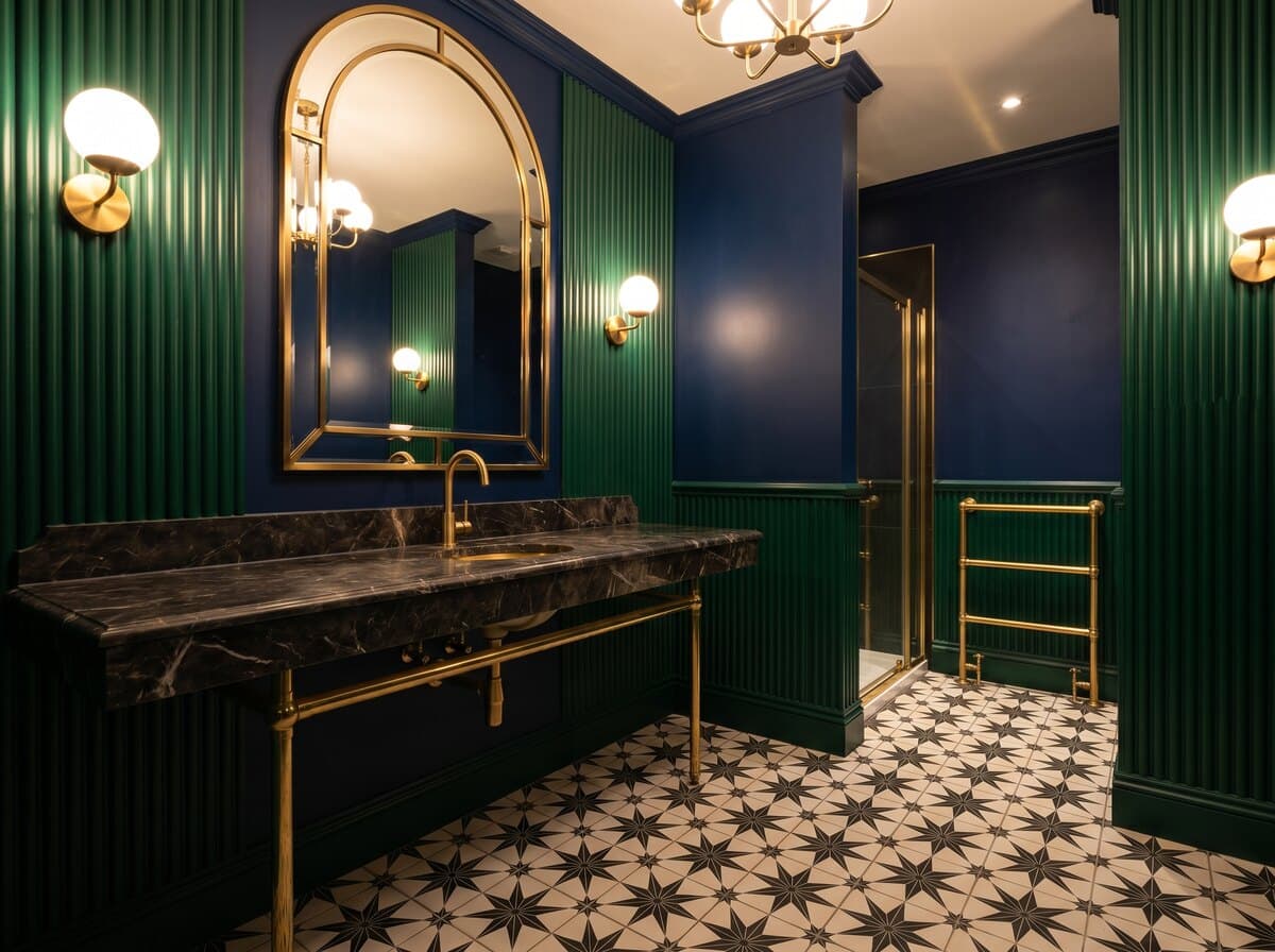 Art Deco bathroom — a finished example of the art deco look.
