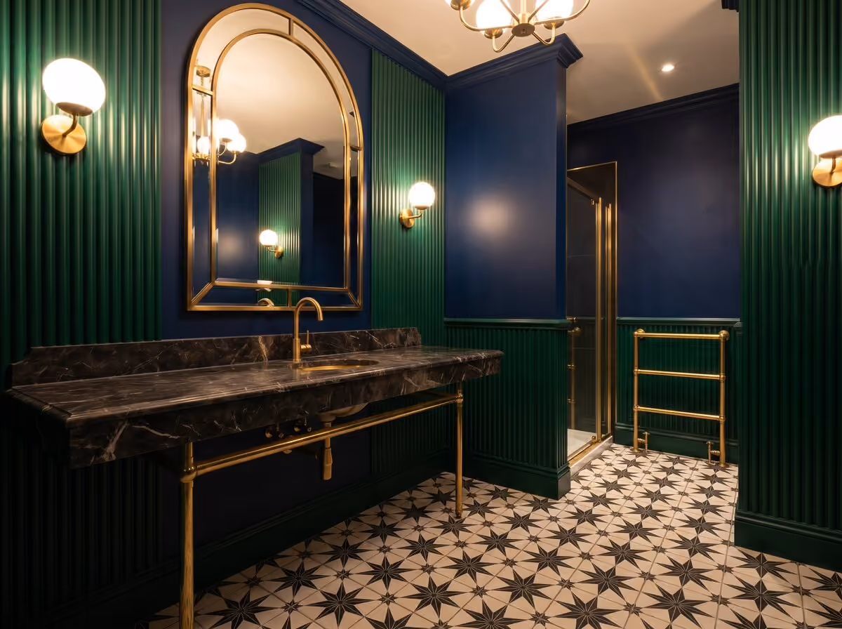 Art Deco bathroom — a finished example of the art deco look.